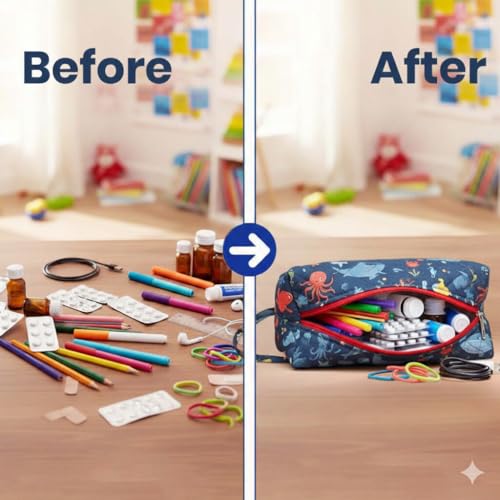 Image of Multipurpose Travel Organizer | All-in-One Compact Durable, Lightweight, Waterproof, Bag | Travel Friendly Pouch | Ideal for Stationary, Diaper, Medicines (Under the Sea Print)