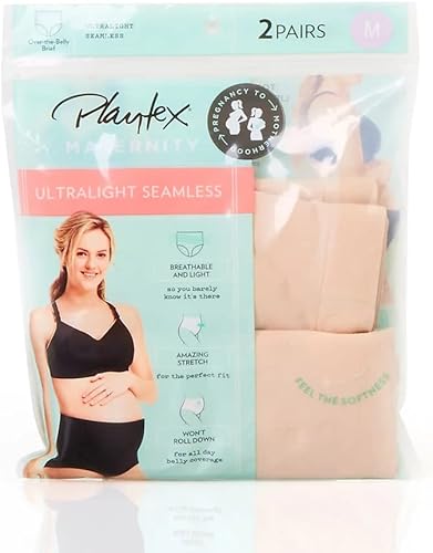 Miniatura 4 de PLAYTEX Paquete de 2 calzones de maternidad sobre el vientre para mujer, Café Au Lait, talla XL, Cafe Au Lait
