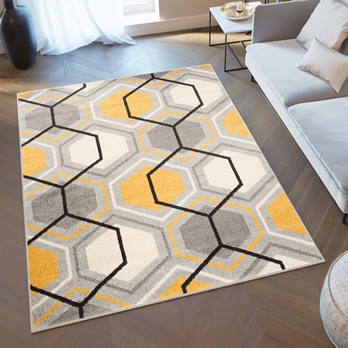 TAPISO Lazur Alfombra de Pelo Corto Resistente Diseño Moderno Negro Amarillo Crema Gris Alfombra de Salón Dormitorio Habitación Infantil Juvenil Oeko-Tex 200 x 290 cm