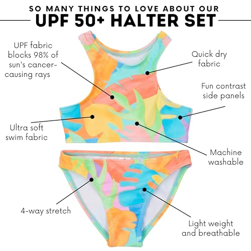 Image of SwimZip Girls' Halter Top and Bikini Bottom 2 Piece Set UPF 50+ Sun Protection