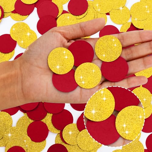 Image of 300Pcs Glitter Gold and Red Table confetti,Paper Circle Dots Confetti for Birthday Party Halloween Bachelorette Wedding Baby Shower Graduation Decorations