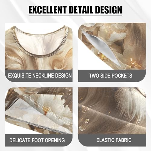 ALAZA White Lion Blossom Animal Pajamas Set Short Sleeve Cotton Sleepwear Summer Pjs 2 Piece 5-14Y4