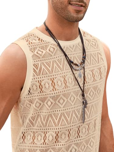 Stylish Sheer Lace Men's Tank Top - Apricot Small - Image 4