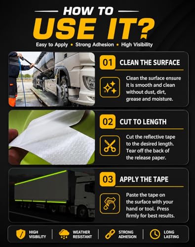 Image of D-fix High Intensity Radium Reflective Tape - 5 Meters in Length - 48mm / 2 inch Width - 1 Roll Per Pack - Car Bike and commercial vehicles Conspicuity reflective warning Tape (Neon Green)