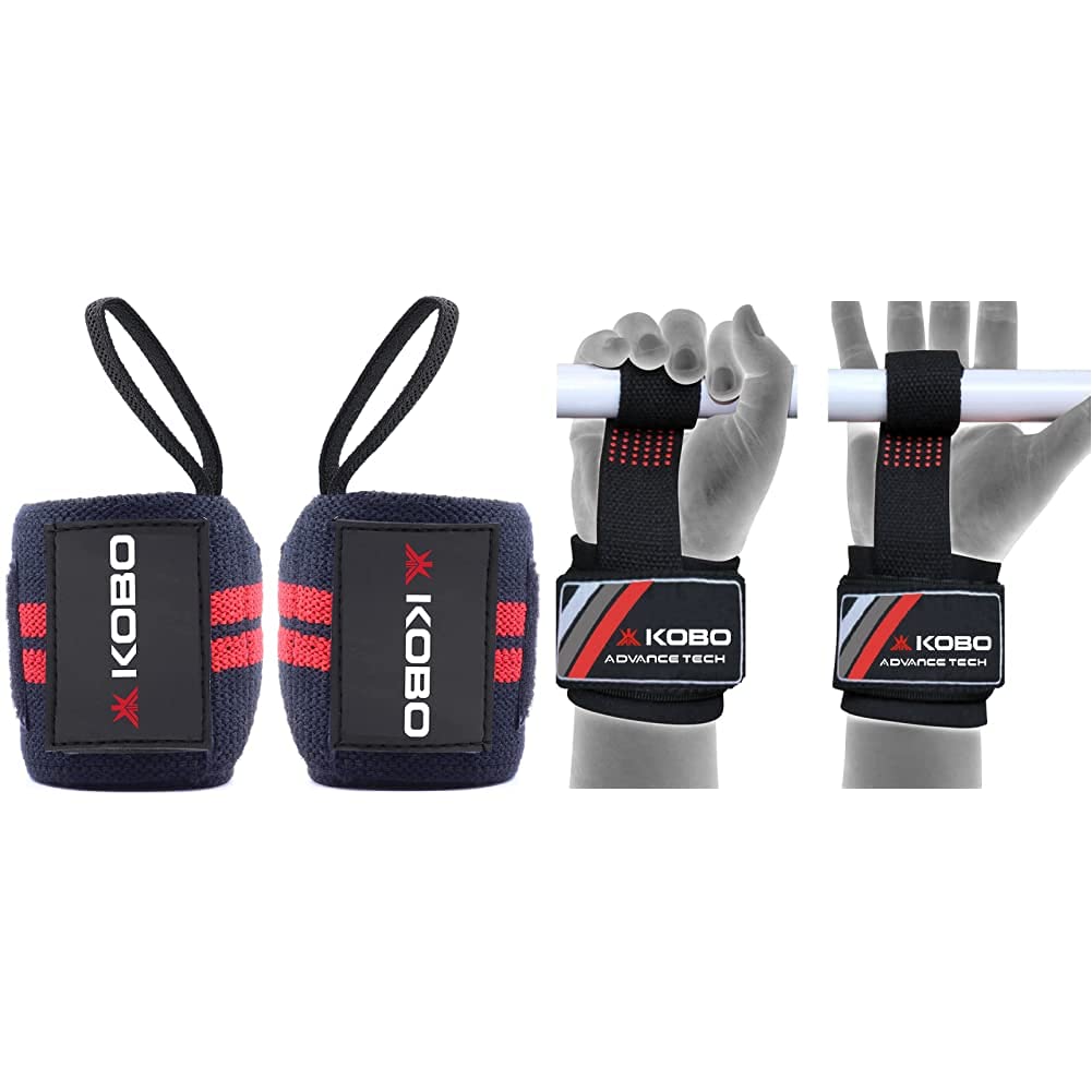 Kobo Power Wrist Weight Lifting Training Gym Straps with Thumb Support Grip Gloves (Black:Red)+Kobo WTA-06 Cotton Gym Support (Black) (B09HN6ML8P) Amazon Price History, Amazon Price Tracker