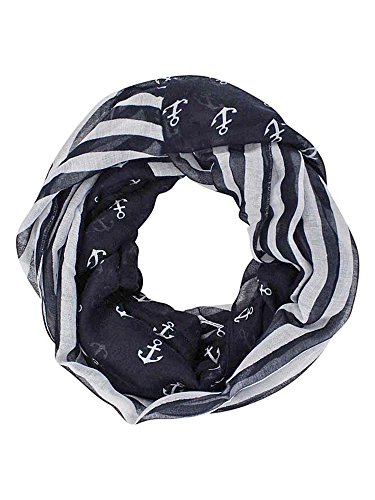 Luxury Divas Black & Gray Striped Anchor Print Lightweight Circle Scarf3