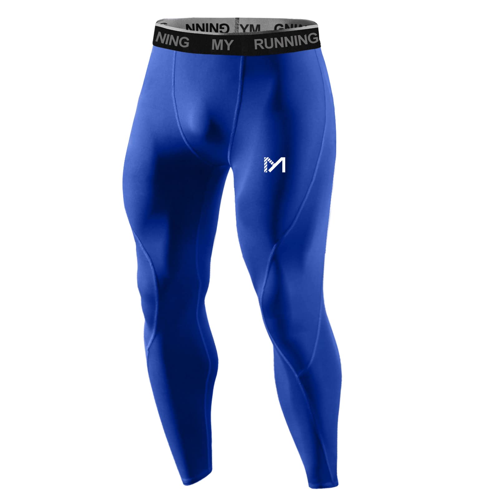 MEETYOO Mens Leggings, Sports Compression Tights Quick Dry Base Layer Bottom Training Pants for Running Cycling Workout Gym, L, Blue-2