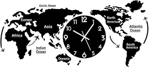 Reloj de pared 3D World Map Wall Clock for Living Room Decor Modern Wall Art Decor Acrylic Silent Non Ticking Hanging Clock for Home Office