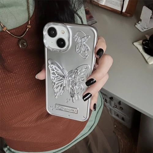Coque papillon 3D iPhone 15 Pro argent mate pour vos appels vidéo mains libres