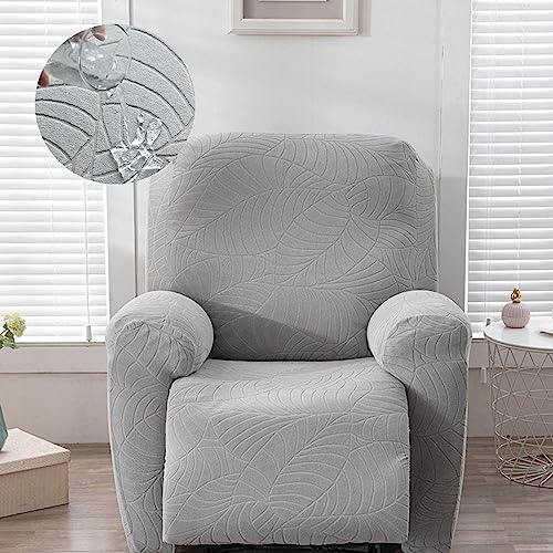 Fundas de Sillones Relax Ajustables Impermeable 1 Plaza Funda de Sofá Reclinable Elástica 4 Piezas Funda de Sillón con Bolsillo Antiarañazos Jacquard Cubiertas Protector para Sillón,GreyB-1seat(4pcs)