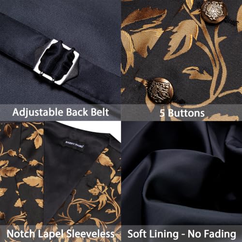 Image of Barry.Wang Mens Silk Paisley /Floral Suit Vest Tie Sleeve Holder Set 5PCS