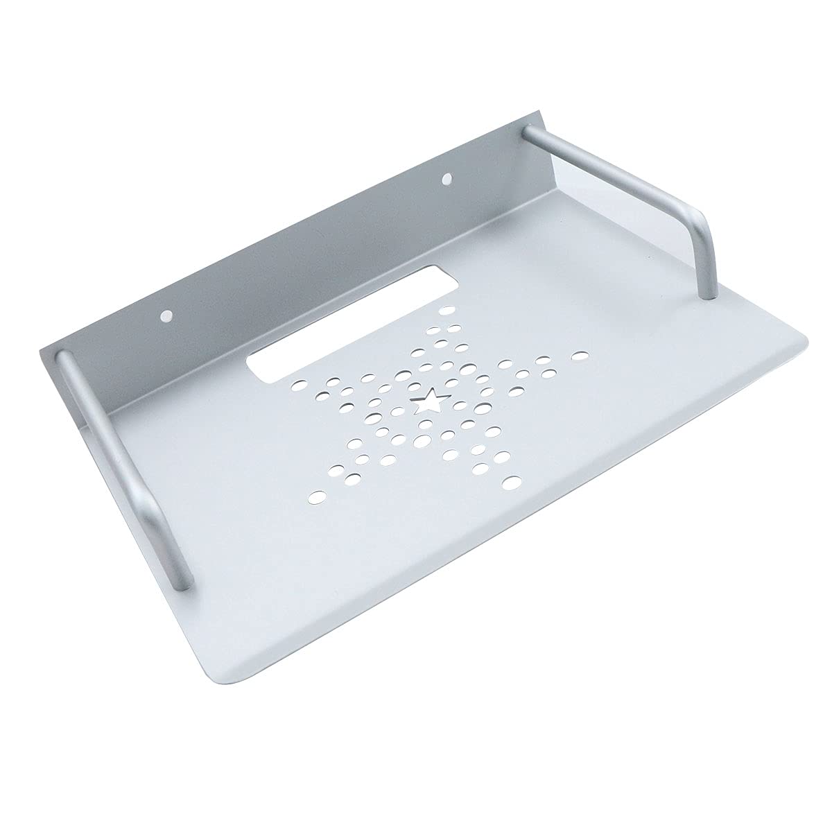 Supporto parete per router Rack – Ripiano in alluminio argentato montato a parete, 23 x 16 cm