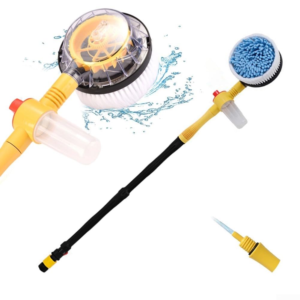 Kit de cepillo de limpieza giratorio para coche con boquilla de manguera integrada y movimiento de 360 grados para coches, camiones, caravanas, patios y suelos al aire libre