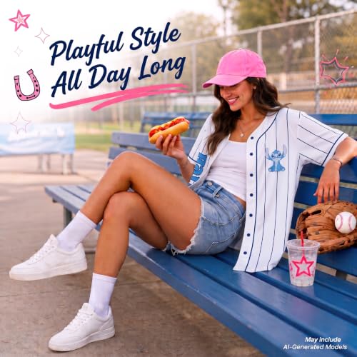 Disney Womens Baseball Jersey Lightweight Graphic Baseball Shirts for Women | Oversized, 100% Polyester Fabric, Lightweight & Breathable, Mesh or Button-Down Styles - image 7