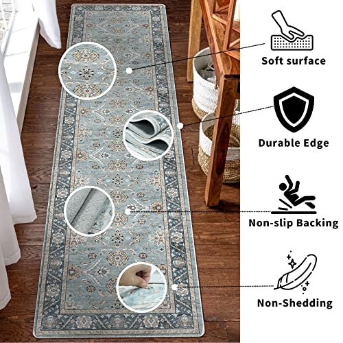 YOUFORTONG 2x12 Runner Rus for Hallways Soft Kitchen Rug Non Slip Rug Runner with Rubber Backing for Bathroom Washable Non Shedding Farmhouse Runner Rug(Green, 2 x 12)