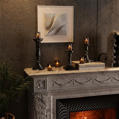 Image of 12Pack Flameless LED Candles with Timer, Battery Operated, Black, 2 inchx3 inch | Small Pillar & Votive Candle with Realistic Flickering Warm Glow for Centerpieces, Wedding Tables, Holiday, and Home Decor