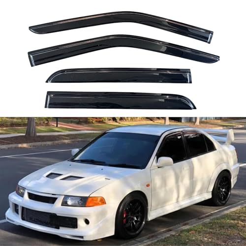 Image of KPY Window Visor Compatible with Mitsubishi Lancer 1997-2002, 4PC Rain Guard Side Window Vent Deflectors Tape-On Mugen Style, 1997 1998 1999 2000 2001 2002