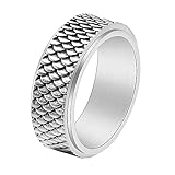 Nanafast Dragon Scale Fidget Ring for Men Cool Stainless Steel Carp/Snake/Dragon Scales Spinner Rings Fish Scale Fidget Ring Mens Ring Gift-carpsilver-6