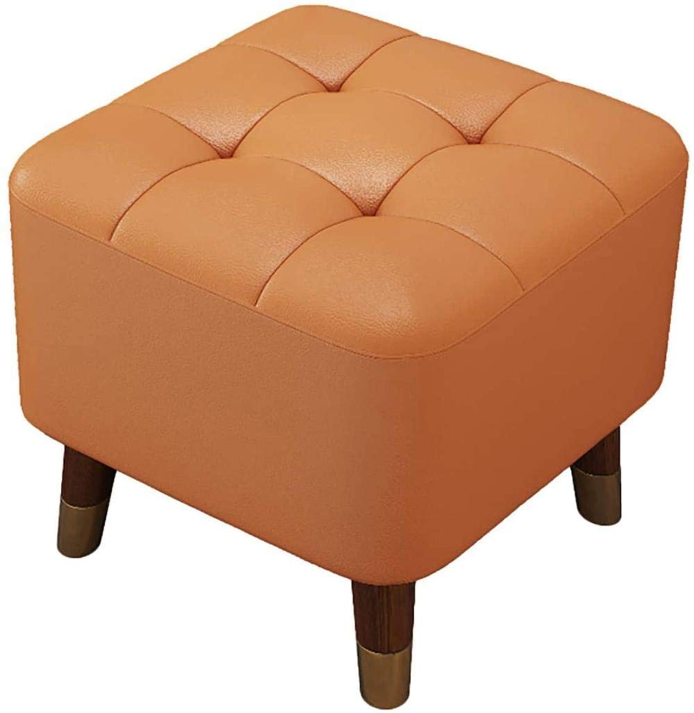 Pouf carré en bois et repose-pieds en cuir rembourré pour salon