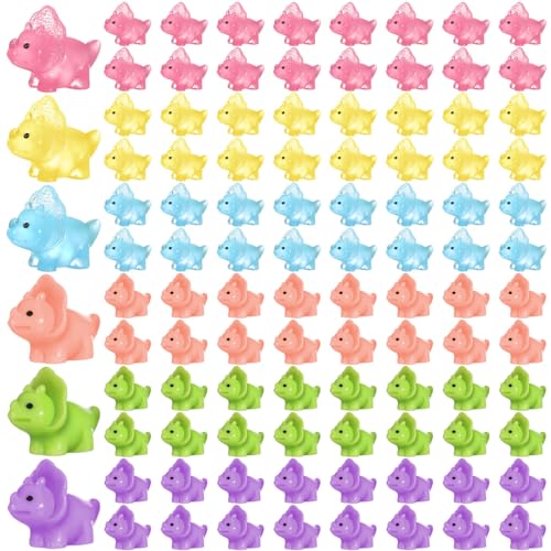 Kigley 96 PC Luminous Mini Resin Dinosaur Figures Glow in The Dark Toys Tiny Dinosaur Toys for Mini Garden Micro Landscape Aquarium Goody Bag Stuffers Decoration Party Favors