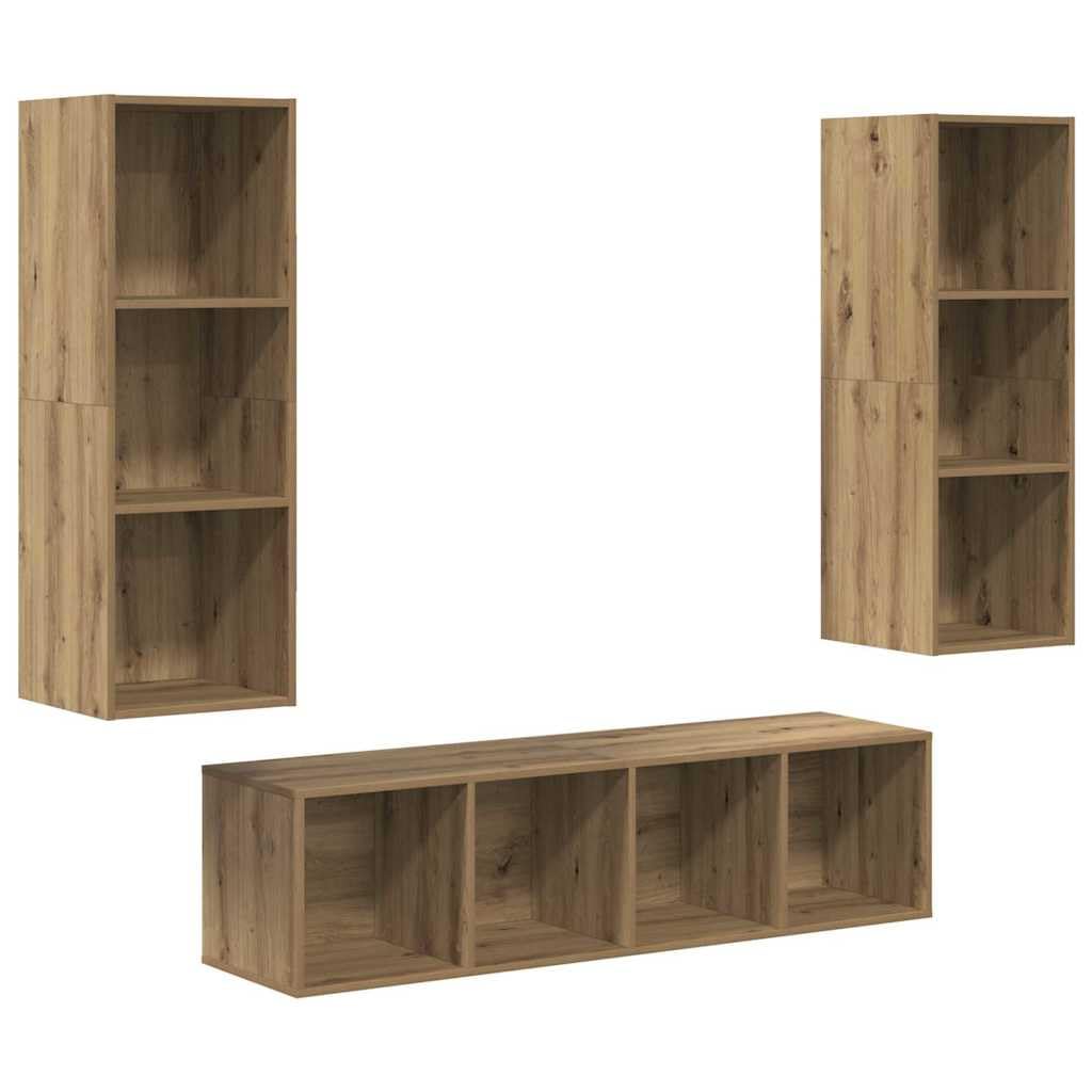 TV-Schrankset Wandmontiert 3-teilig, Artisan-Eiche Holzwerkstoff, Modernes Media Center, Platzsparendes Entertainment-Möbel für Wohnzimmer, Schlafzimmer