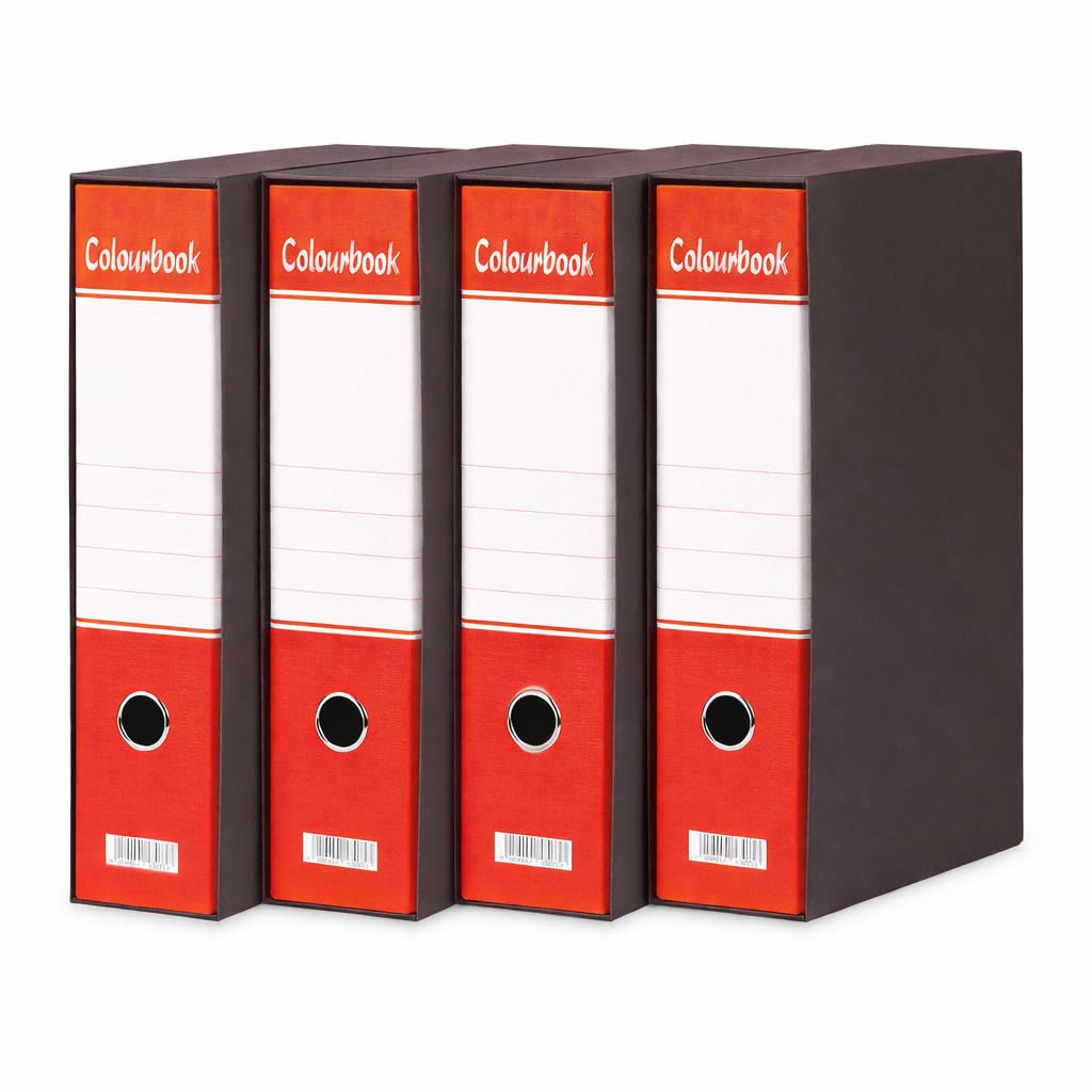 Colourbook Registratore Con Custodia e Meccanismo a Leva, Raccoglitore Archivio Professionale Con Dorso da 8 cm, Confezione da 4 pezzi, Colore Rosso