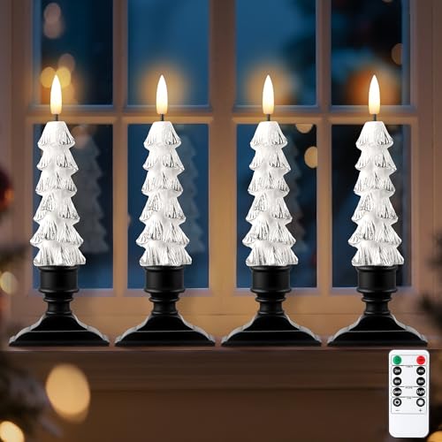 Bougies de fenêtre LED flamme ambrée vacillante avec minuterie et supports noirs