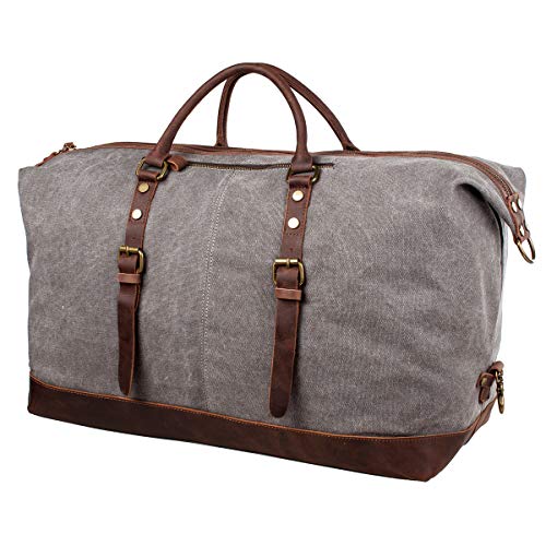 S-ZONE Oversized Leather Canvas Duffel Shoulder Weekender Mens Overnight Bag