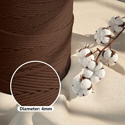 Image of ZUEXT Macrame Cord, Brown, 4mm x 547yds Cotton String Macrame Yarn | Natural Handmade, 4 Strands Twisted Cotton Rope, for Craft Wall Hanging Weaving Tapestry Dream Catchers Hanger DIY Gift, 500m
