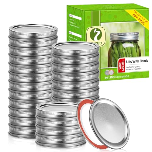 100Pcs/50 sets Canning Lids and Rings Wide mouth Premium Mason Jar Lids with Rings/Bands for Ball Kerr Jars - Food Grade Material 100% Fit & Airtight for Wide Mouth Mason Jars