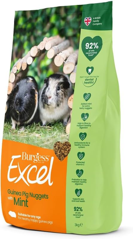 2 kg Burgess Excel Guinea Pig Food – High Fibre Complete Nuggets with Vitamin C – Supports Digestion, Dental Health & Immunity – Prevents Selective Feeding – Sold Loose
