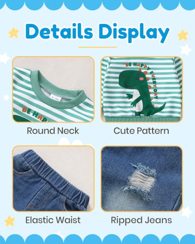 Image of NZRVAWS Toddler Baby Boy Clothes Pullover Sweater Ripped Jean Sweatsuit Little Boy Outfit Fall Winter Clothing Set 6M-7T