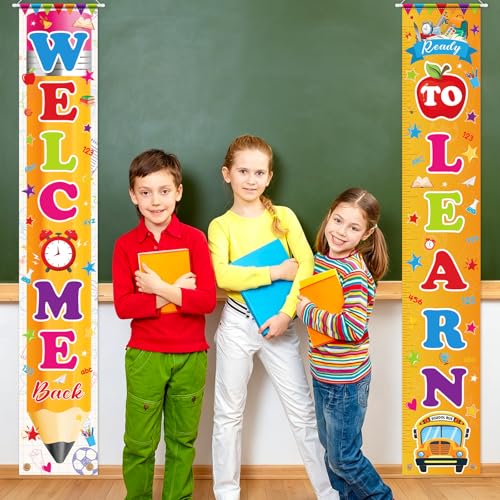 Image of Hooqict Welcome Back to School Door Banner Decorations Ready to Learn First Day of School Porch Sign Banner for Kindergarten Pre-School Primary Classroom Decorations