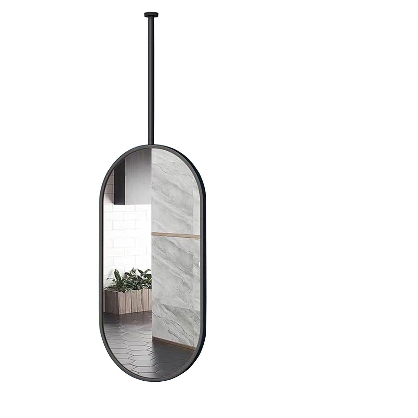 BKSXSOP Black Metal Framed Vanity Oval Bathroom Mirrors for Over Sink Wall, Modern Decorative Restroom, Farmhouse, Vertically Hanging Ceiling Floating HD Mirror - Boom Can Be Customizable