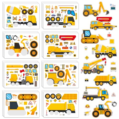 Ozepao 24 Sheets Construction Truck Stickers for Kids Make Your Own Construction Vehicles Car Party Favors DIY Crafts