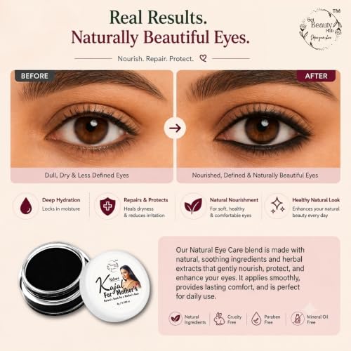 Image of Nature's Kajal for mothers | 100% Natural & Chemical-Free | Dermatologically Tested Safe for Sensitive Eyes | Ayurvedic Formula with Desi Cow Ghee & Herbal Oils | Smudge Resistant & Long Lasting | 8g (Pack of 2)