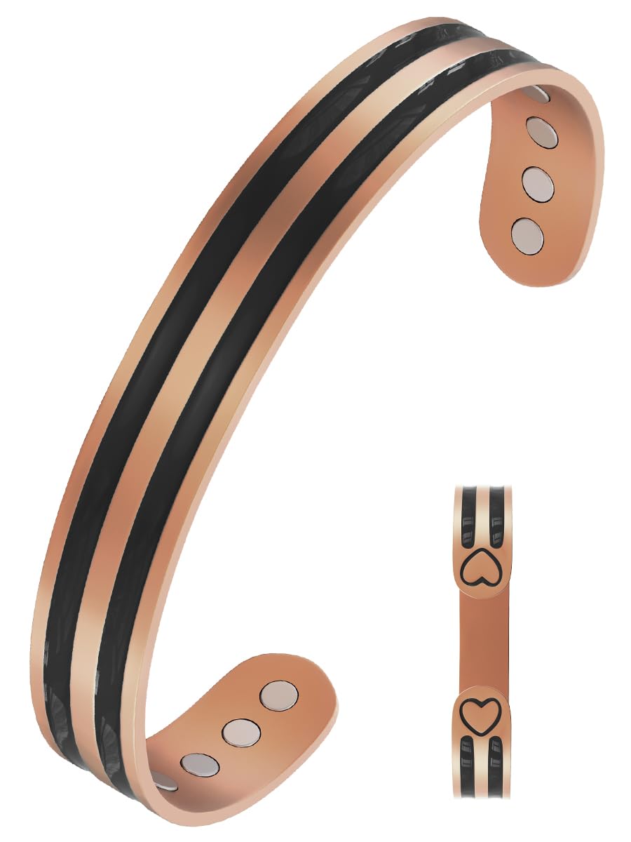 Jecanori Copper Magnetic Bracelets for Women, 99.99% Pure Copper Double Love Lines Bracelet，Black Copper Gifts for Him Her