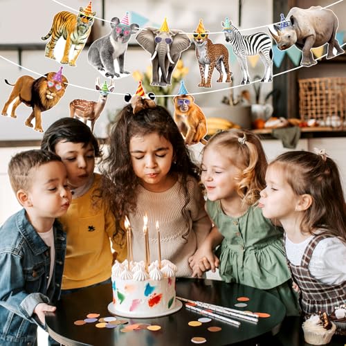 Image of Party Animal Birthday Banner Decorations Wild Animal Birthday Party Banner Sign for Kids Jungle Animals Theme Decorations Zoo Themed Decoration Supplies