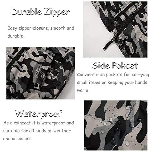 SNOW DREAMS Boys Waterproof Rain Jacket Windbreaker Lightweight Coat Kids Raincoat Outerwear Grey Camo Size 104