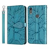 JayModHülle Handyhülle für Huawei Honor Play 8A / Y6 (2019) / Y6 Prime (2019), PU Leder Flip Kartenfach Geldbörse Magnetverschluss Standfunktion Cover - Himmelblau