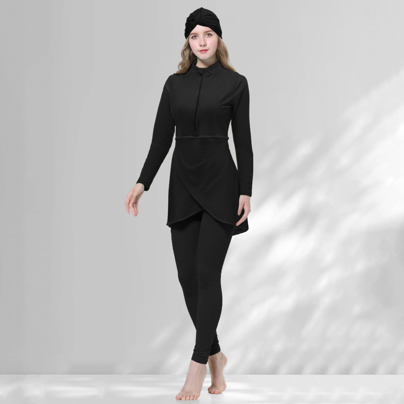 Costume da bagno musulmano da donna a maniche lunghe Burkini Set 3 pezzi con Hijab e pantaloni sportivi traspirante Costume da bagno musulmano vestito conservativo a maniche lunghe