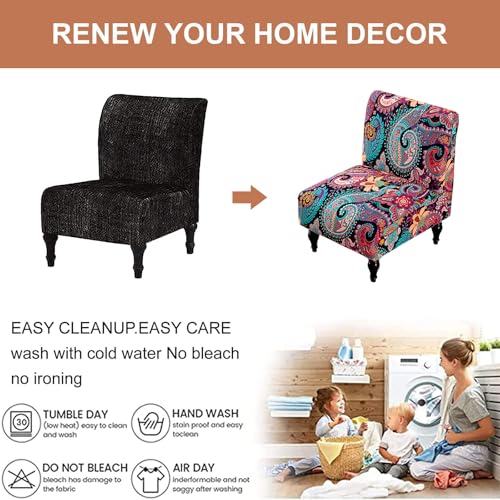 Image of Eco-Ancheng Armless Chair Slipcover Removable Armless Accent Chairs Covers Washable Armless Slipper Chair Slipcover Printed Armless Chair Furniture Protector Covers for Living Dining Room Hotel