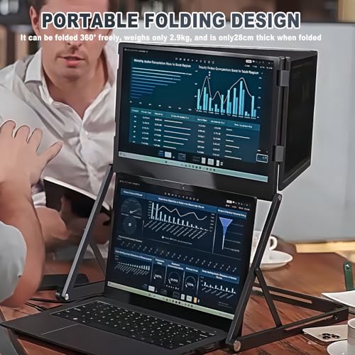 Image of Laptop Screen Extender, 15.6'' Triple Portable Monitor for Laptop with Ultra-Slim IPS Display, Built-in Speakers, Foldable Triple Monitor for Macos /Wins