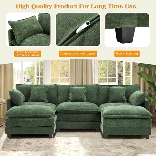 Image of 113.4 inch Modular Sectional Sofa,U Shaped Couch for Living Room,Modern Deep Seat Sofa 3 Seater Chenille Fabric Comfy Cloud Couches with Throw Pillows & Movable Ottoman