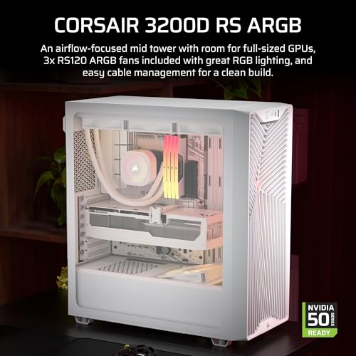 Image of CORSAIR 3200D RS ARGB Mid-Tower PC Case - 3X RS120 ARGB PWM Fans Included, GPU Anti-sag Stabilization Arm, ASUS BTF, MSI Project Zero, Gigabyte Project Stealth - White
