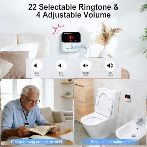 eMylo WiFi Caregiver Pager Call Buttons with Medical Emergency Life Alarm System for Elderly at Home, App Alerts, No Monthly Fee, 2 SOS Panic Buttons + 1 Receiver for Patient Seniors Disabled 426Ft - Thumbnail 7