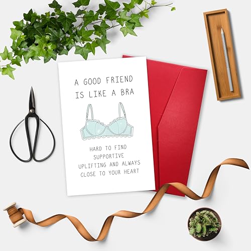 Image of Funny Birthday Cards for Women Friends - 'A Good Friend Is Like A Bra' Humorous Sister BFF Bridesmaid Card, Uplifting & Supportive Friendship Greeting Card