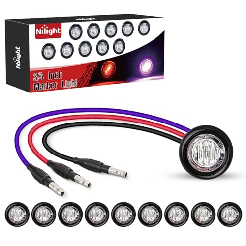 Image of Nilight 3 /4 Inch Dual Color Marker Light Red Brake Purple Clearance Lights | 10PCS Auxiliary Side Lamp w /3 Pin Plug IP68 Waterproof Fits Trailers Trucks Campers RVs ATVs UTVs