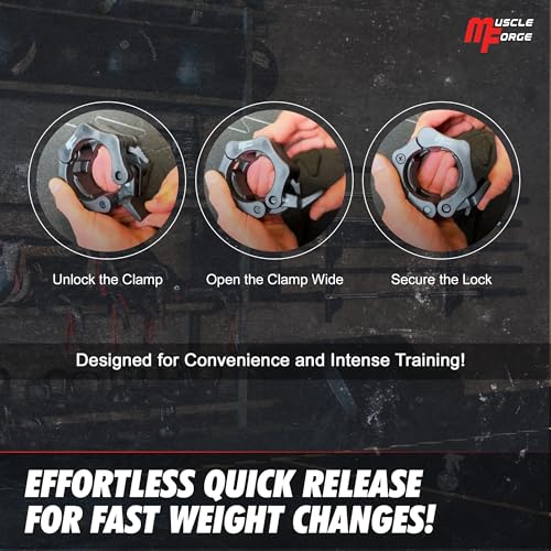 MuscleForge® Olympic Barbell Collars, 50mm Gym Weight Bar Clips, Quick Release Barbell Clamps for Olympic Bar, Securely Fastened 2 pcs. - Image 5