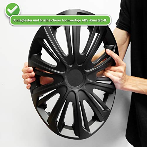 Wieldoppen voor de auto, 4-delige set, geschikt voor alle stalen velgen, instelbare borgring, 16 inch, zwart/zilver - Image 8